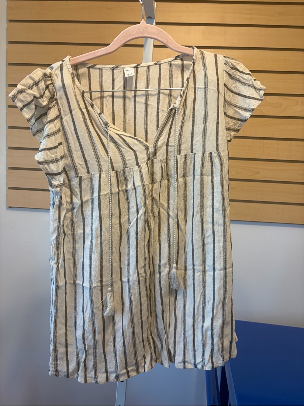Old Navy Cream and Gray Striped Peasant Blouse